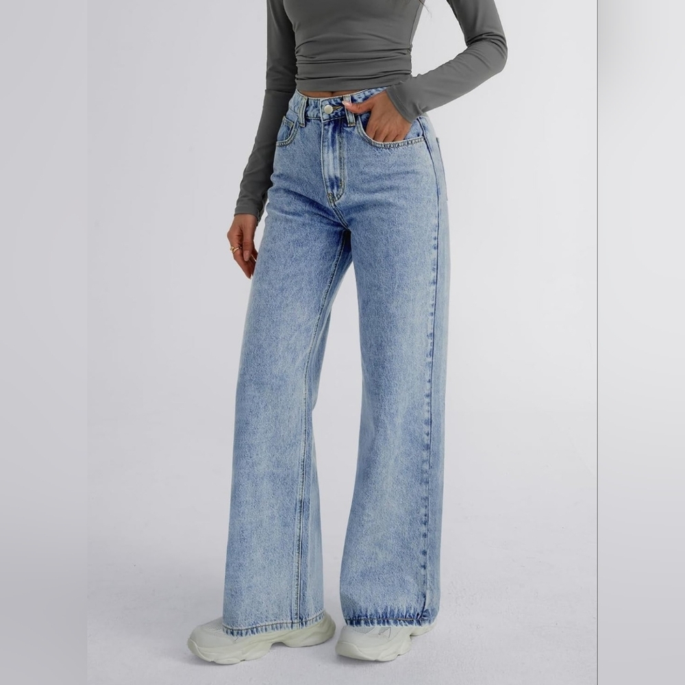 Stylish Light Blue Wide Leg Jeans